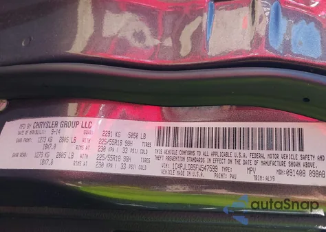 2015 Jeep Cherokee Limited z USA, uszkodzony, nr VIN 1C4PJLDB5FW547599